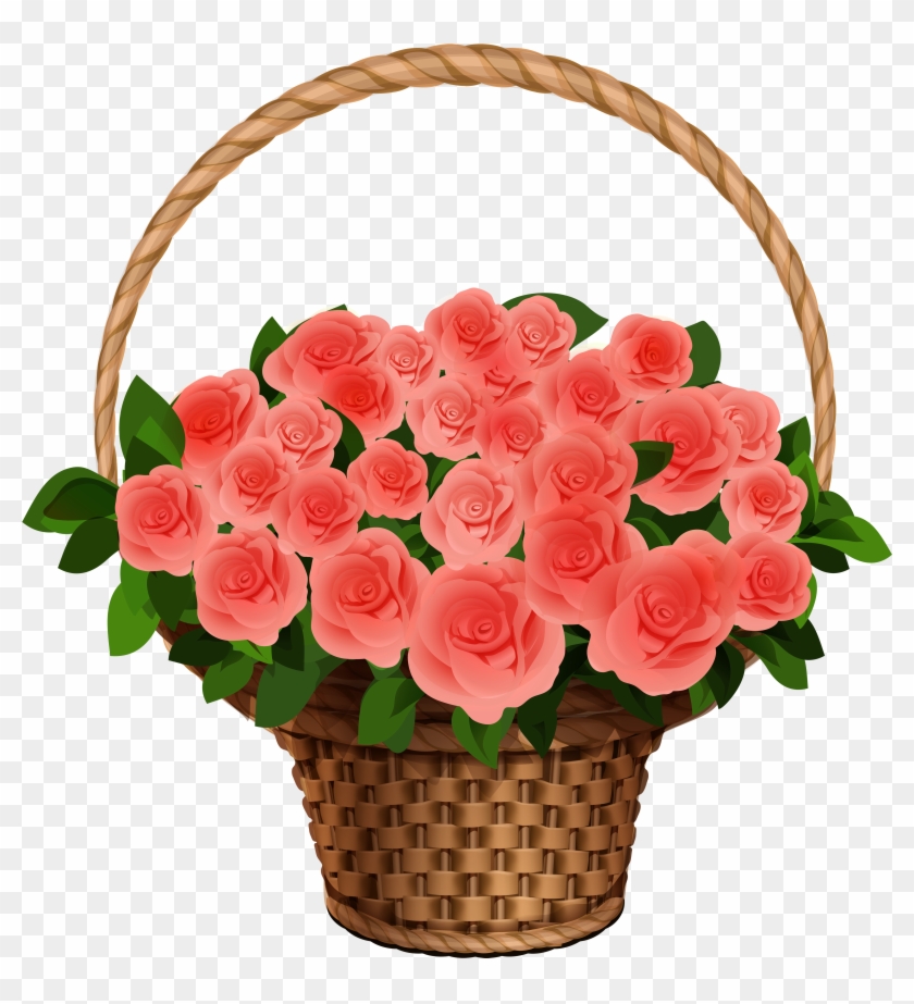 Basket With Red Roses Png Clipart Image - Flower Bouquet #768751