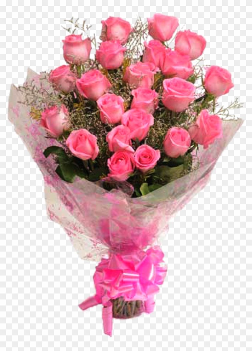 Bunch Of 20 Pink Roses - Floralbay Pink Roses Bouquet Fresh Flowers In Cellophane #768765