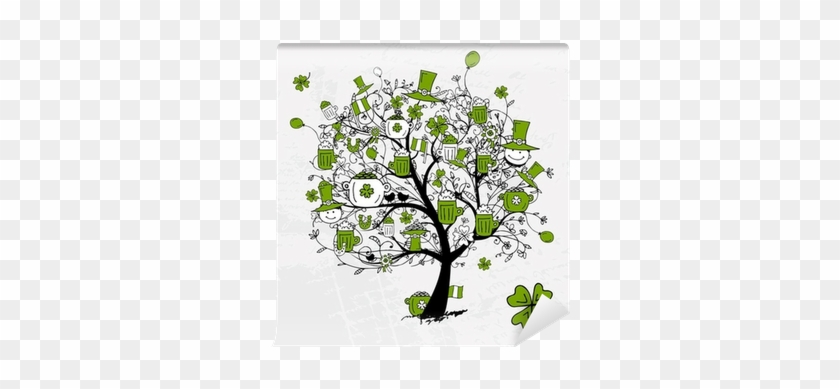 Patrick's Day, Drawing Tree With Beer Mugs For Your - Last Innovation Beautiful Art Trees Removable Vinyl #769117