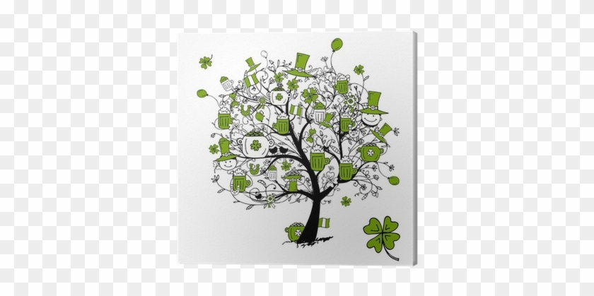 Patrick's Day, Drawing Tree With Beer Mugs For Your - Last Innovation Beautiful Art Trees Removable Vinyl #769118