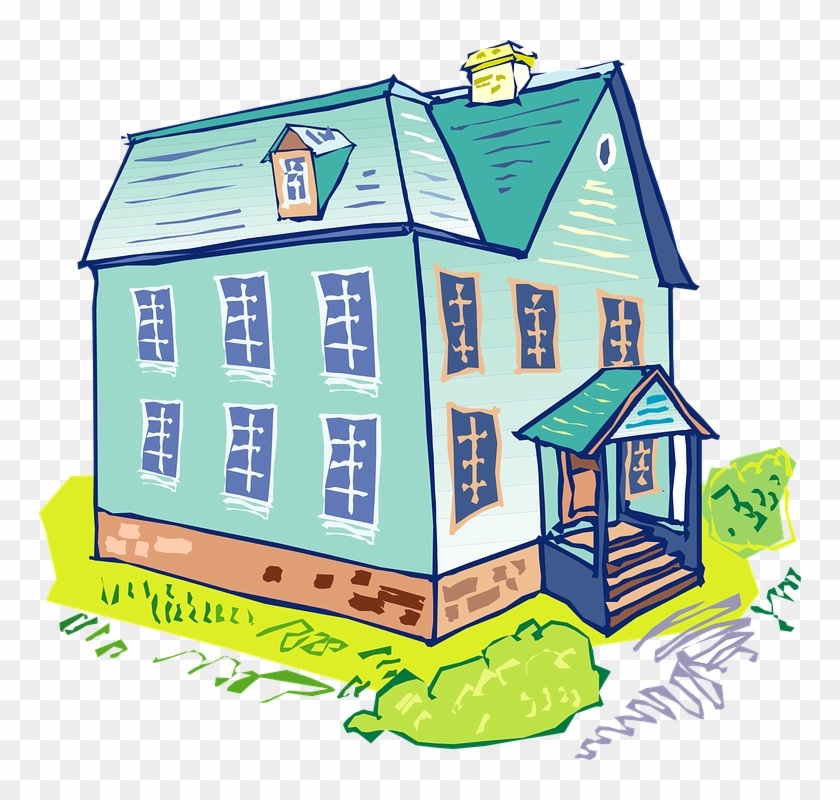 House Blue Home Architecture Building Windows - Clip Art Blue House #138767