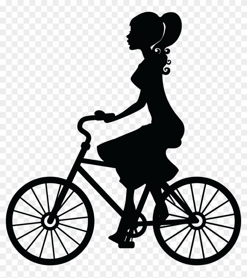 Free Clipart Of A Woman Riding A Bicycle - Girl On Bike Silhouette #143689