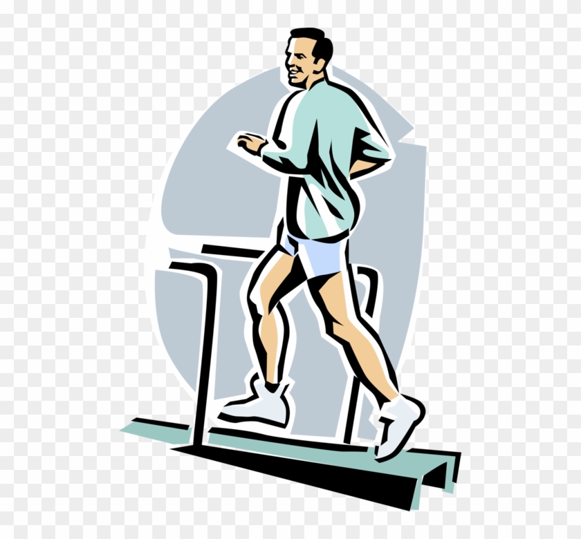 Vector Illustration Of Fitness And Exercise Workout - Cartoon Man Running Treadmill #144171