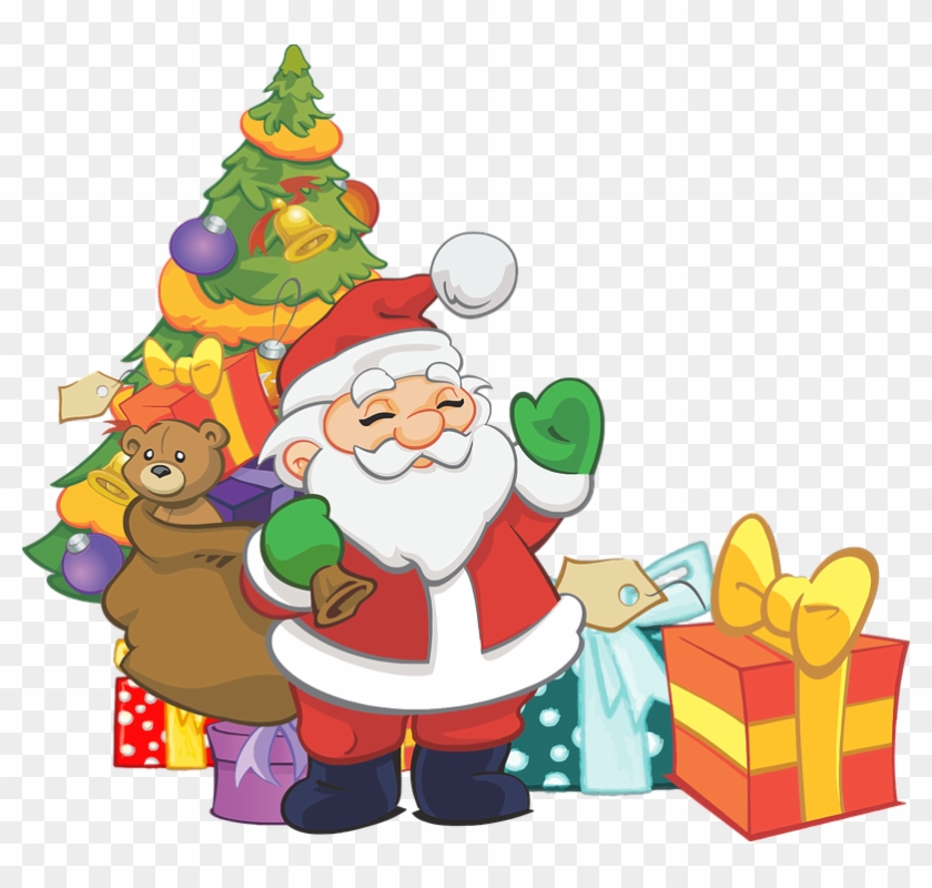 980 Free Christmas Clip Art Santa Reindeer Public Domain - Christmas Tree With Santa Png #145408