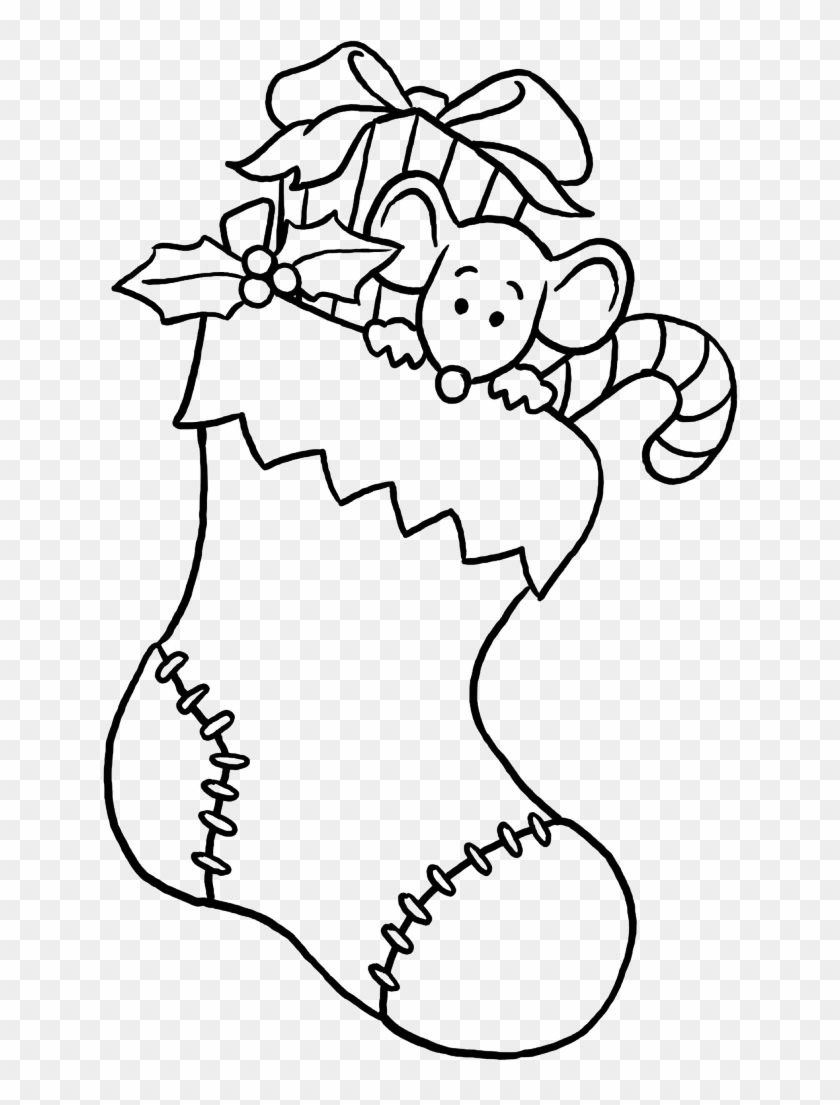Christmas Stocking With Gifts Coloring Page In Black - Black And White Stocking Christmas #146222