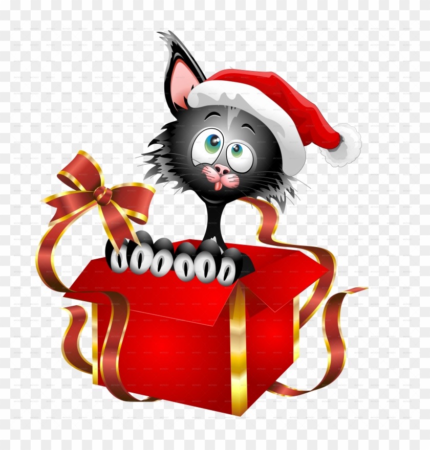 Cat Cartoon Christmas Gift-jpeg 2000 - Funny Cat Cartoon On Christmas Gift Card #146257