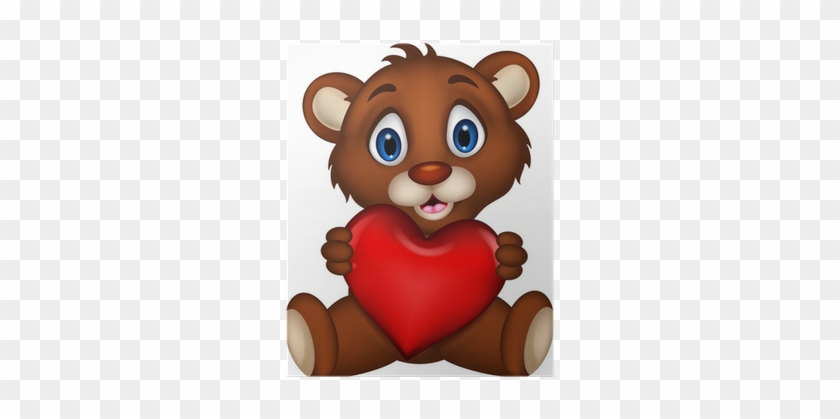 Cute Baby Brown Bear Cartoon Posing With Heart Love - Baby Bear Cub Cartoon #771144