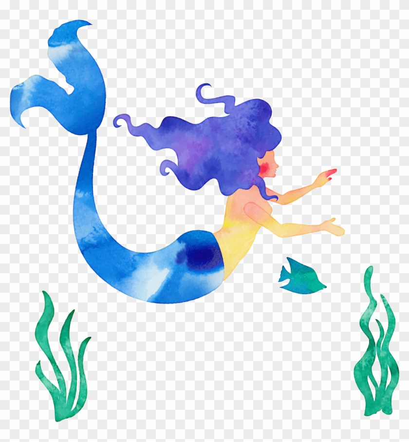 The Little Mermaid Cartoon Illustration - Little Mermaid Watercolor Girly Pendant Necklace Keychain #771403