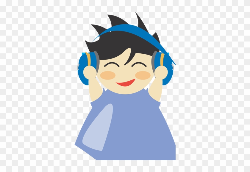 Menino Com Desenho Vetorial De Fone De Ouvido - Listening With Headphones Cartoon #772318
