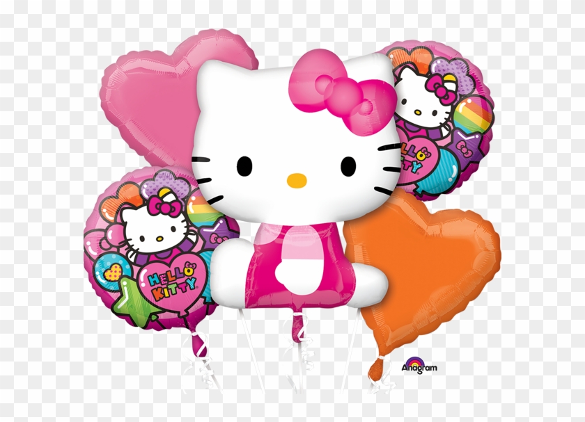 Includes One Balloon Bouquet With 5 Jumbo Foil Balloons - Hello Kitty Rainbow Bouquet Of Balloons - Mylar Balloons #772821