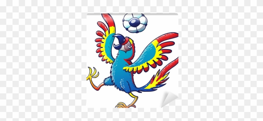 Cool Macaw Playing With A Soccer Ball On Its Head Wall - Guacamayo Verde Animado #774362