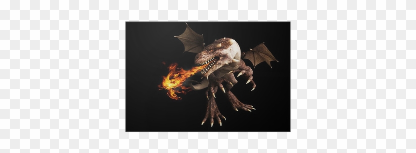 Fire Breathing Dragon On A Black Background Poster - Dragon #776004