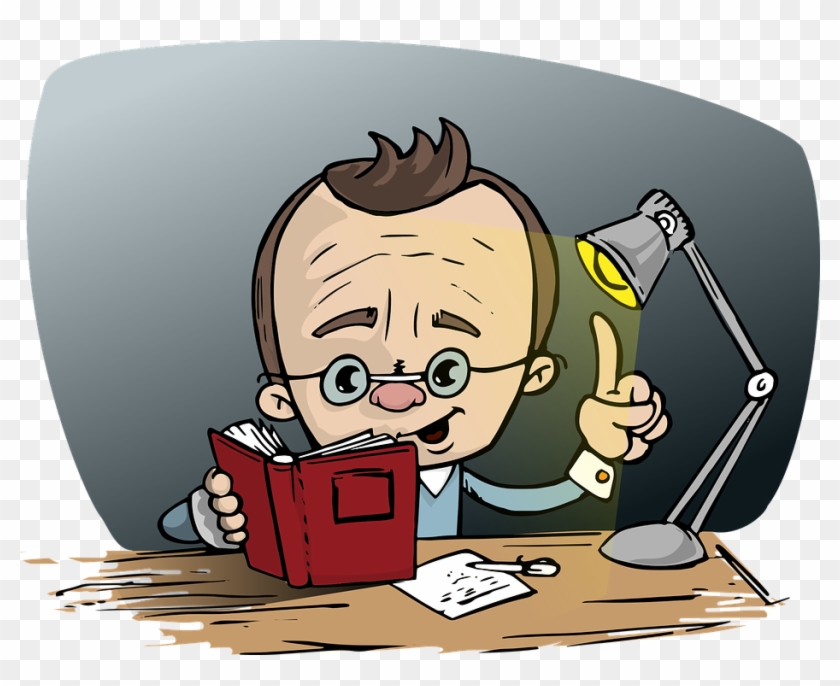 Man, Reading, Book, Glasses, Point, Idea, Light, Desk - Reading With Light Clipart #776263