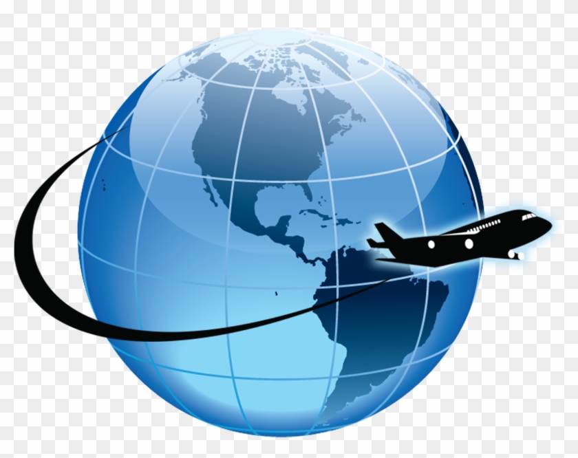 Blue Colored Logo Of The Globe With A Small Black Aeroplane - Blue Colored Logo Of The Globe With A Small Black Aeroplane #776760