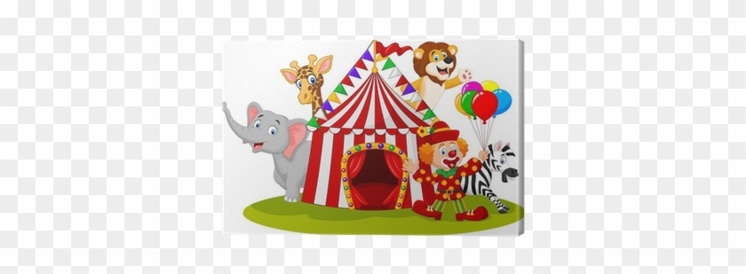 Cartoon Happy Animal Circus And Clown Canvas Print - Dibujo De Un Circo #776932