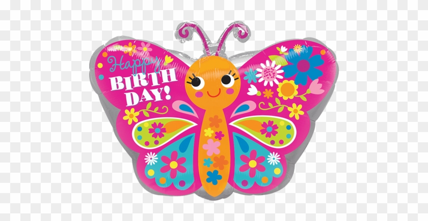18" Happy Birthday Cute Butterfly Junior Shape Foil - Happy Birthday Balloons Butterfly #778050