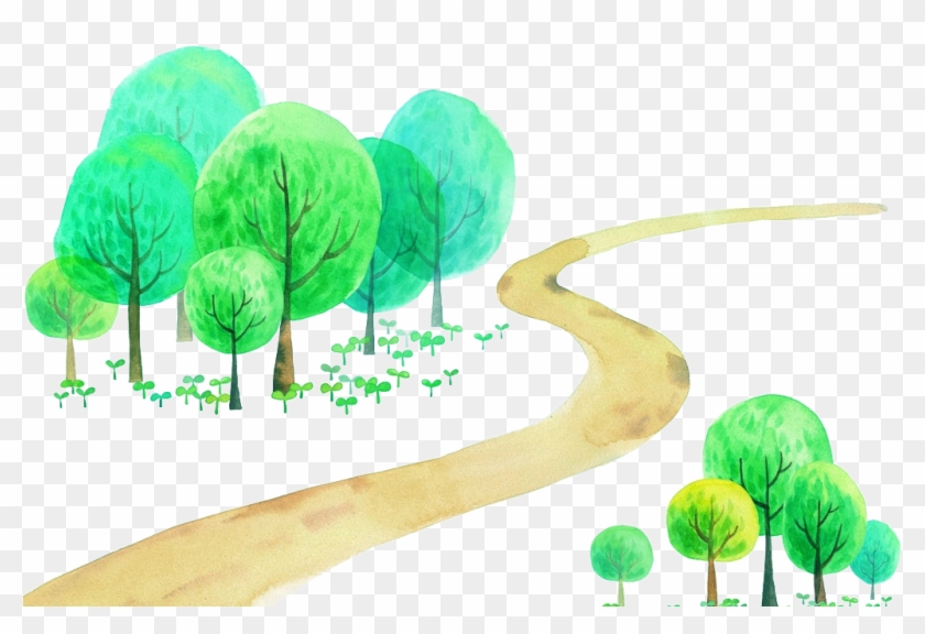 Cartoon Watercolor Painting Illustration - Cartoon Country Road Png #778726