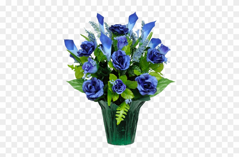 Height - 18 - 20 Inches - Cemetery Arrangement Is For - Ruby's Silk Flowers Blue Roses And Calla Lilies Artificial #778778