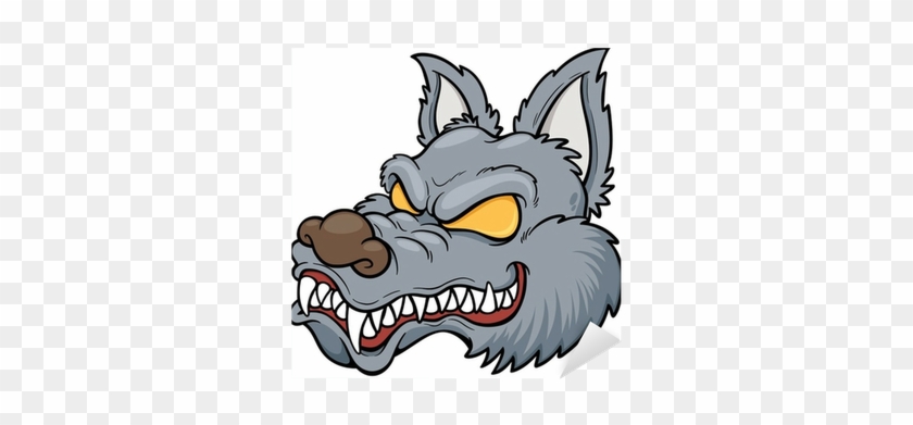 Vector Illustration Of Cartoon Wolf Face Sticker • - Vector Graphics #778893