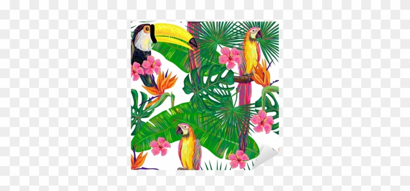Seamless Jungle Pattern With Toucan And Parrot Exotic - Fond Ecran Exotique #779471