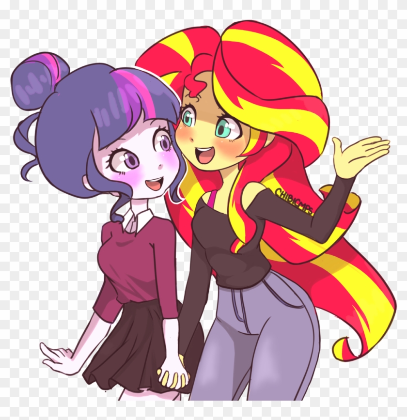 Chibicmps, Blushing, Clothes, Cute, Equestria Girls, - Sunset X Twilight Png #780232