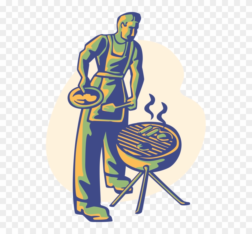 Vector Illustration Of Outdoor Chef Cooks Hotdog On - Grillaften #780551