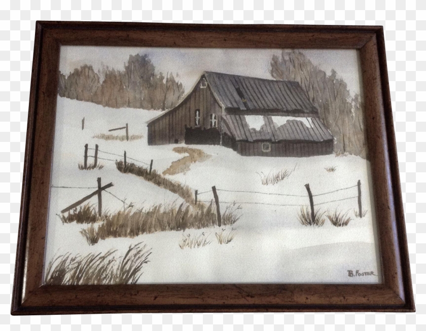 A Old Barn Sits Desolate On A Snowy Day - Watercolor Painting - Free Transparent Png Clipart Images Download