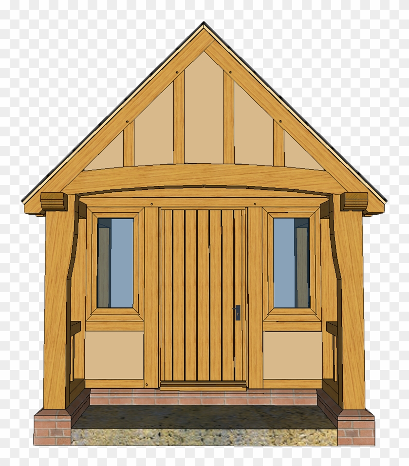 3d Front Of Large Oak Porch With Jowl Posts - Wooden Frame House Png #781261