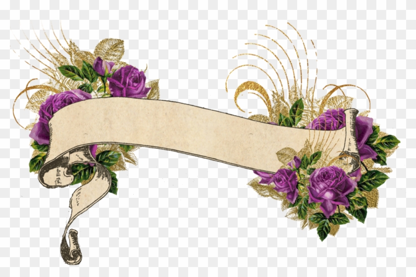 Purple And Gold Vintage Floral Banner By Digitalcurio - Floral Banner Transparent #781442