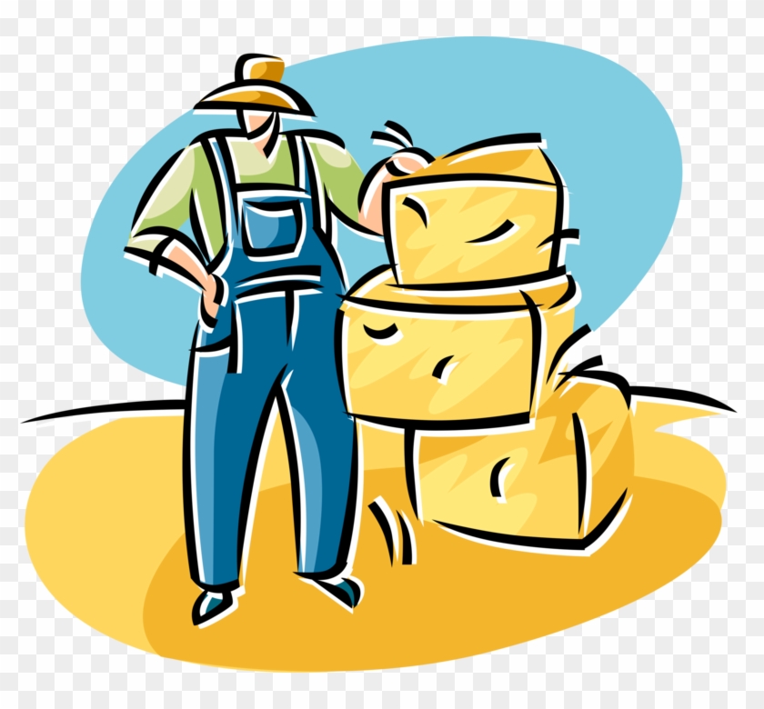 Vector Illustration Of Farmer With Bales Of Harvested - Vector Illustration Of Farmer With Bales Of Harvested #781772