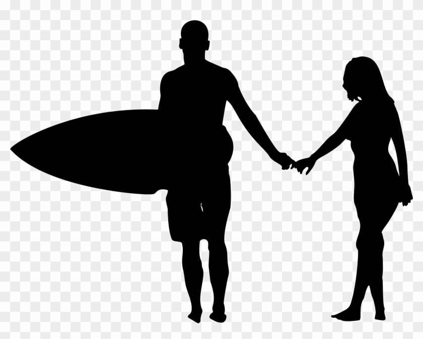 Surfer Couple Silhouette - Surf Board Silhouette Black And White #781926
