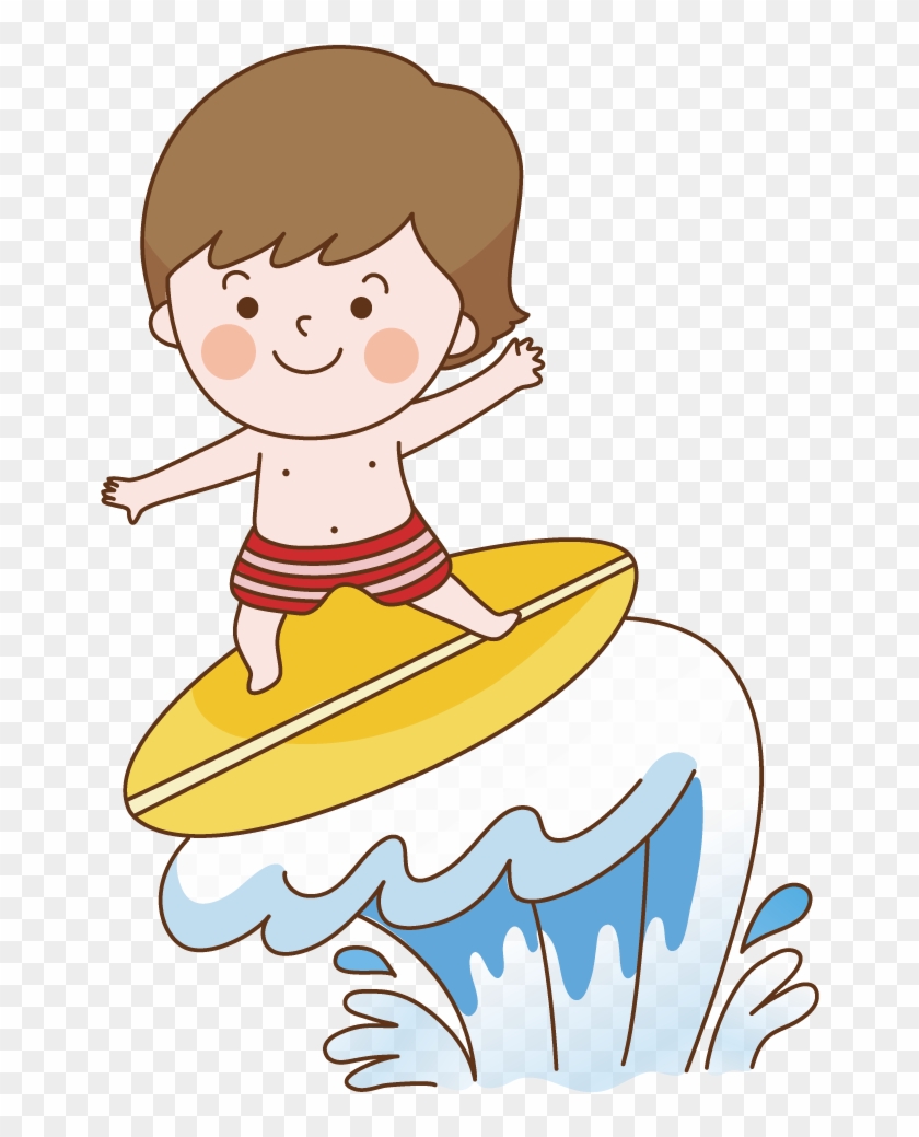 Surfing In Children - Ребенок На Море Вектор #781945