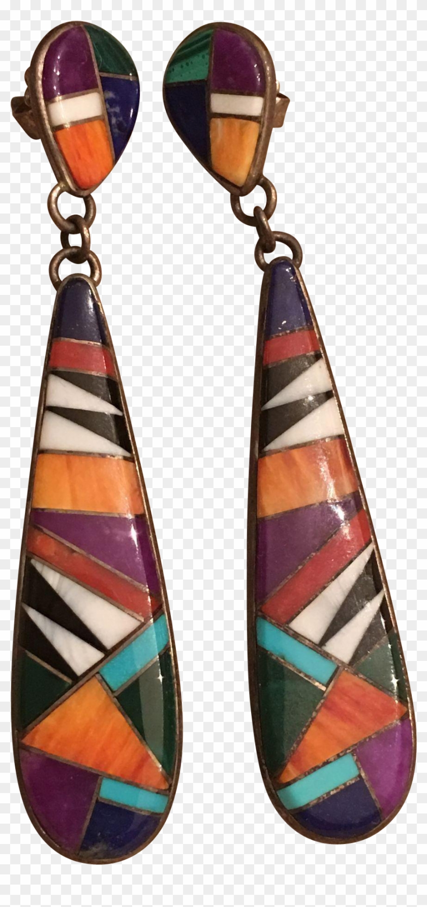 Vintage Navajo Vee Kee Cecelia Y Sterling Silver Inlay - Earrings #782323