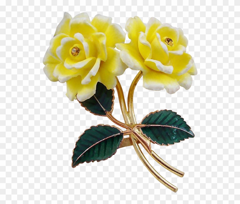 Ges Gesch Yellow Celluloid Double Rose Brooch - Transparent Png Roses Yellow #782646