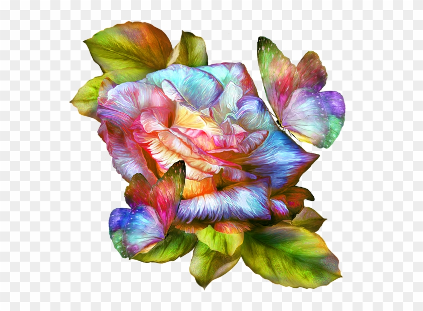 Rainbow Rose And Butterflies By Carol Cavalaris - Rainbow Rose #784029