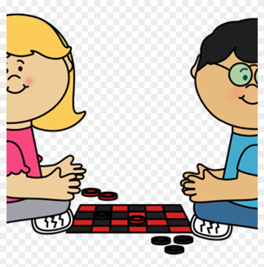 Kids Playing Clipart Kids Playing Checkers Clip Art - Board Game Clipart #784209