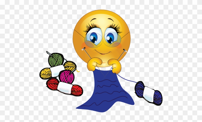 This Cute Smiley Is Getting Her Knitting On And She's - Crochet Hook Clip Art #784977