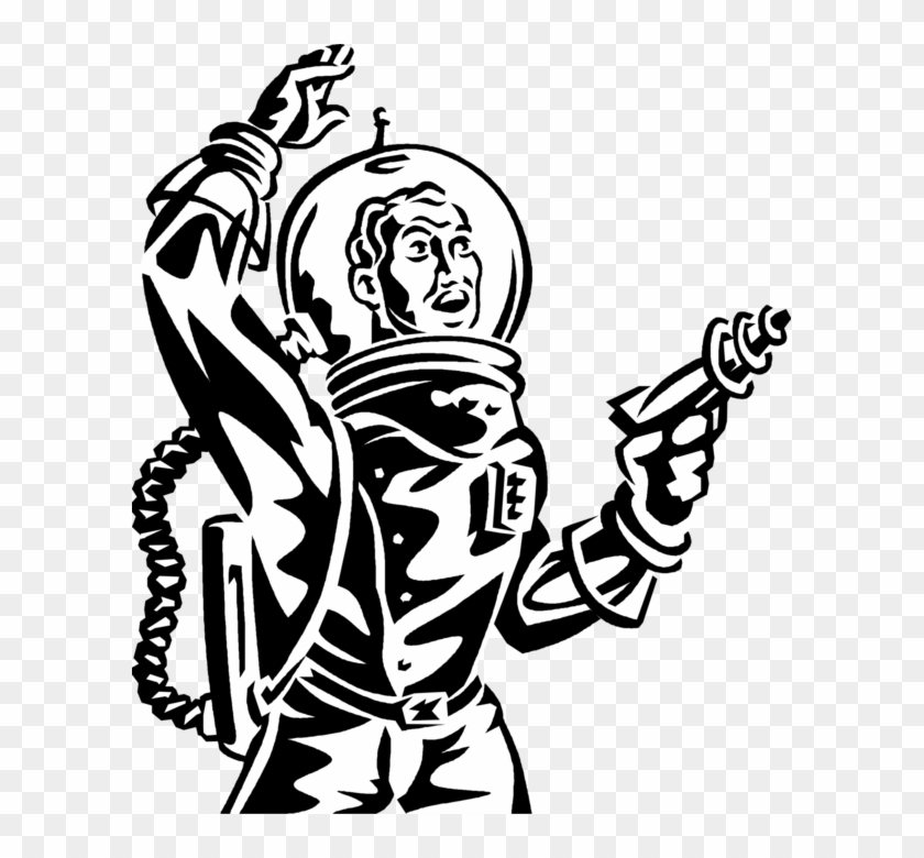 Vector Illustration Of Science Fiction Space Astronaut - Astronaut With Ray Gun Cartoon #785094