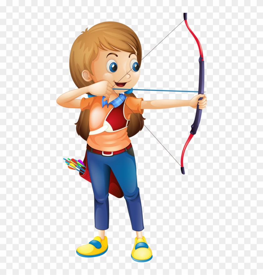 Buy Young Lady Playing Archery By Interactimages On - Girl With Bow And Arrow Cartoon #786508