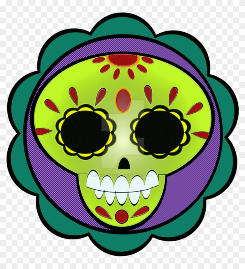 Cute Kawaii Sugar Skull In Green And Purple By Cbsunny1111 - Calavera #786554