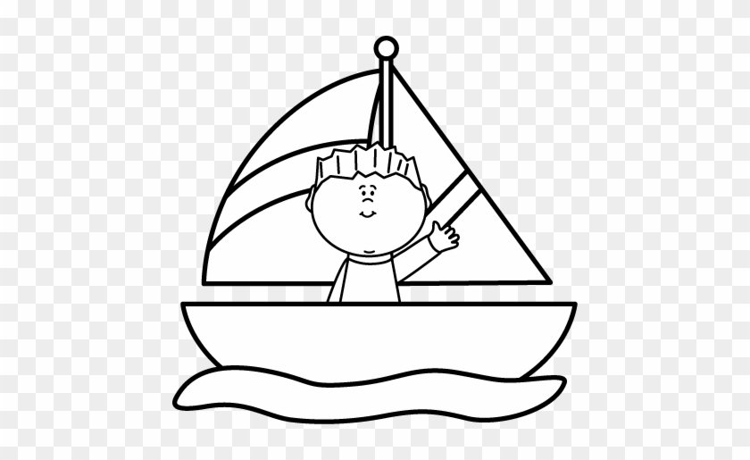 Black And White Black And White Boy In A Sailboat - Boat Black And White Clip Art #787411