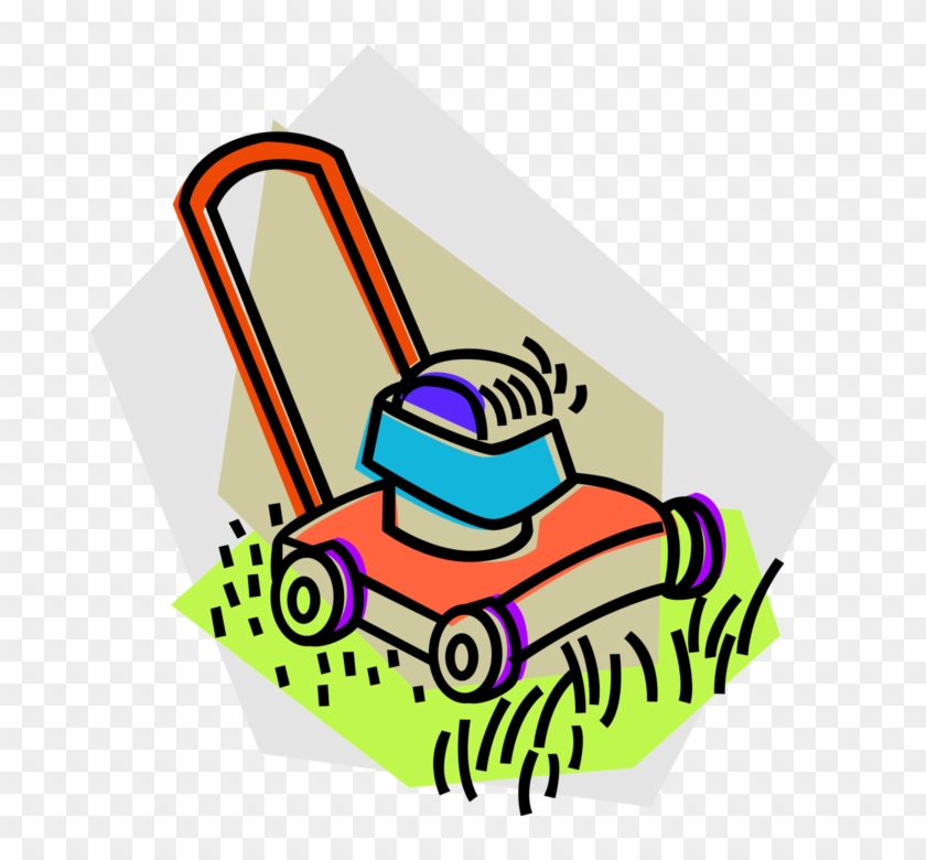 Vector Illustration Of Yard Work Lawn Mower Cuts Grass - Draw A Lawn Mower #787424