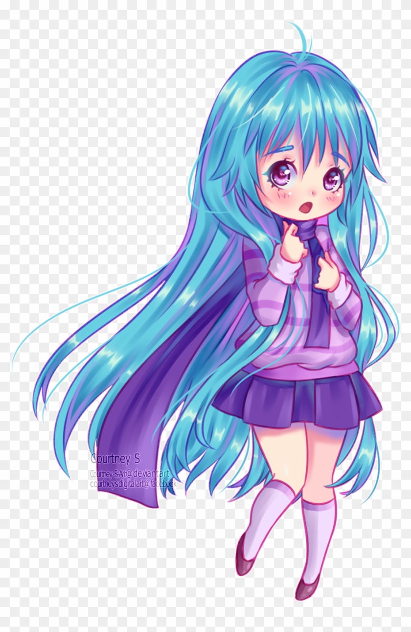 Blue Haired Chibi Girl By Courtney S Art - Blue Haired Chibi Girl #788042
