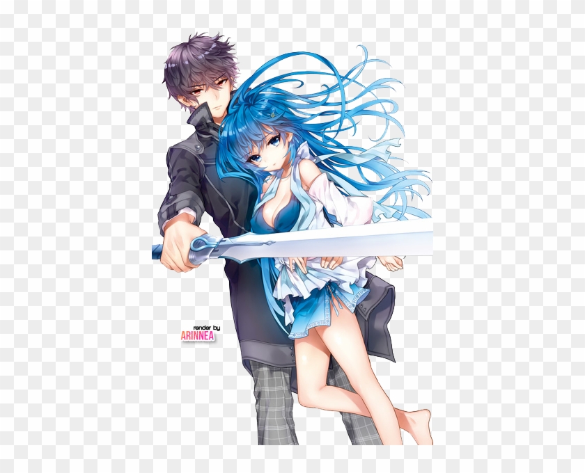 Anime Couple, Tough Anime Love, Anime Guy With Sword, - Anime Girl Blue Hair  With Boy - Free Transparent PNG Clipart Images Download