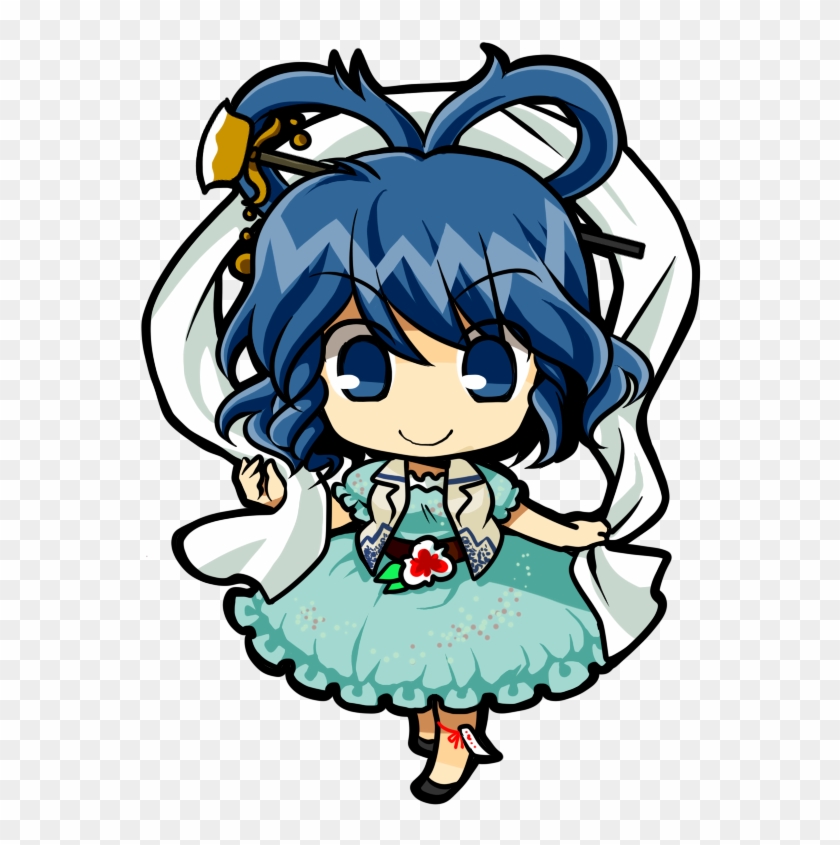 Belt Blue Dress Blue Eyes Blue Hair Chibi Dress Flower - Hair Stick #788089