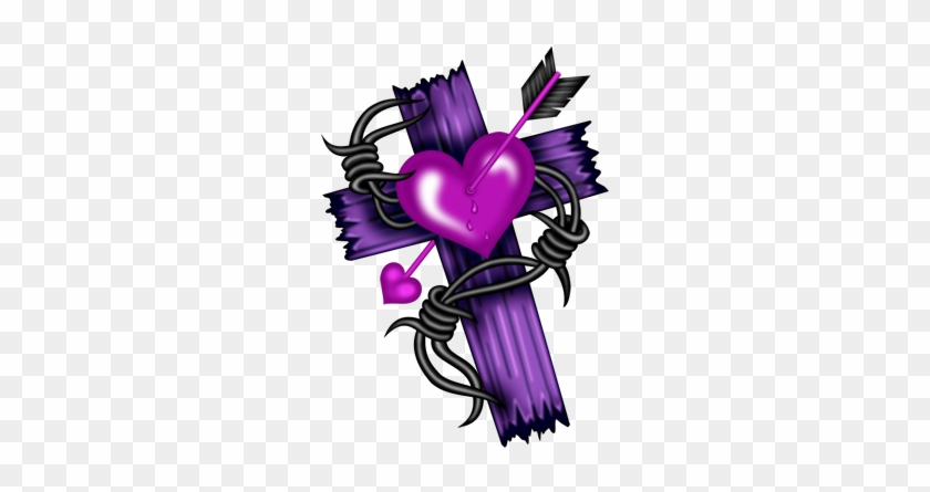 Purple Cross Pink Heart - Purple Crosses #788388