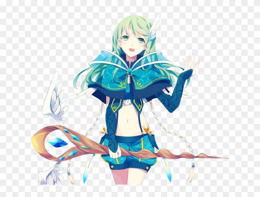 Magician Girl Render - Anime Girl With Green Hair Render #788683
