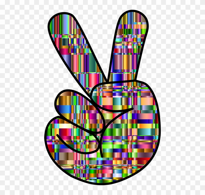 Colorful, Prismatic, Chromatic, Checkered, Rainbow - Colorful Hand Peace Signs #788789