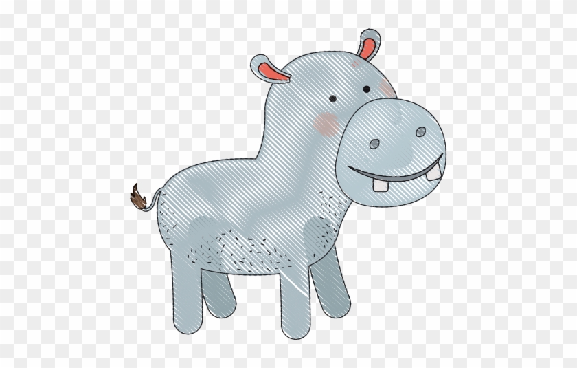 Hippopotamus Cartoon Colored Crayon - White #789775
