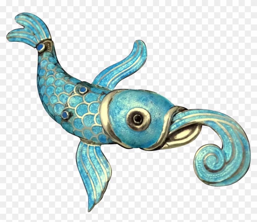 Huge Margot De Taxco Koi Fish In Waves Enamel Sterling - Vitreous Enamel #790192
